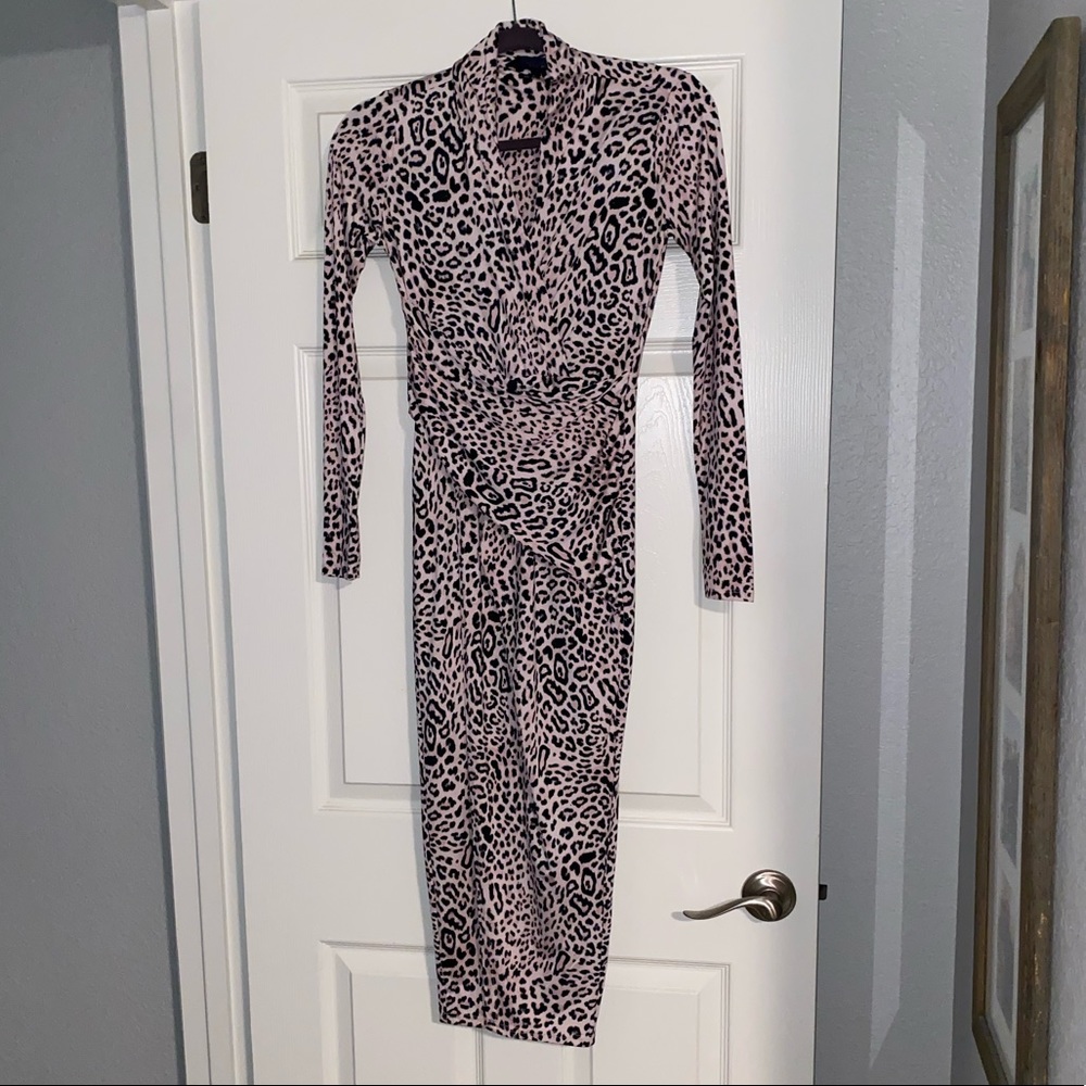 Rachel Roy Pink Leopard Print Faux Wrap Dress